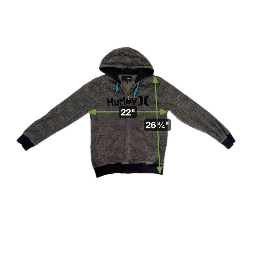 Hurley Full Zip Hoodie Sweatshirt Mens Medium Gray Black Herringbone Skate Surf - Picture 6 of 7